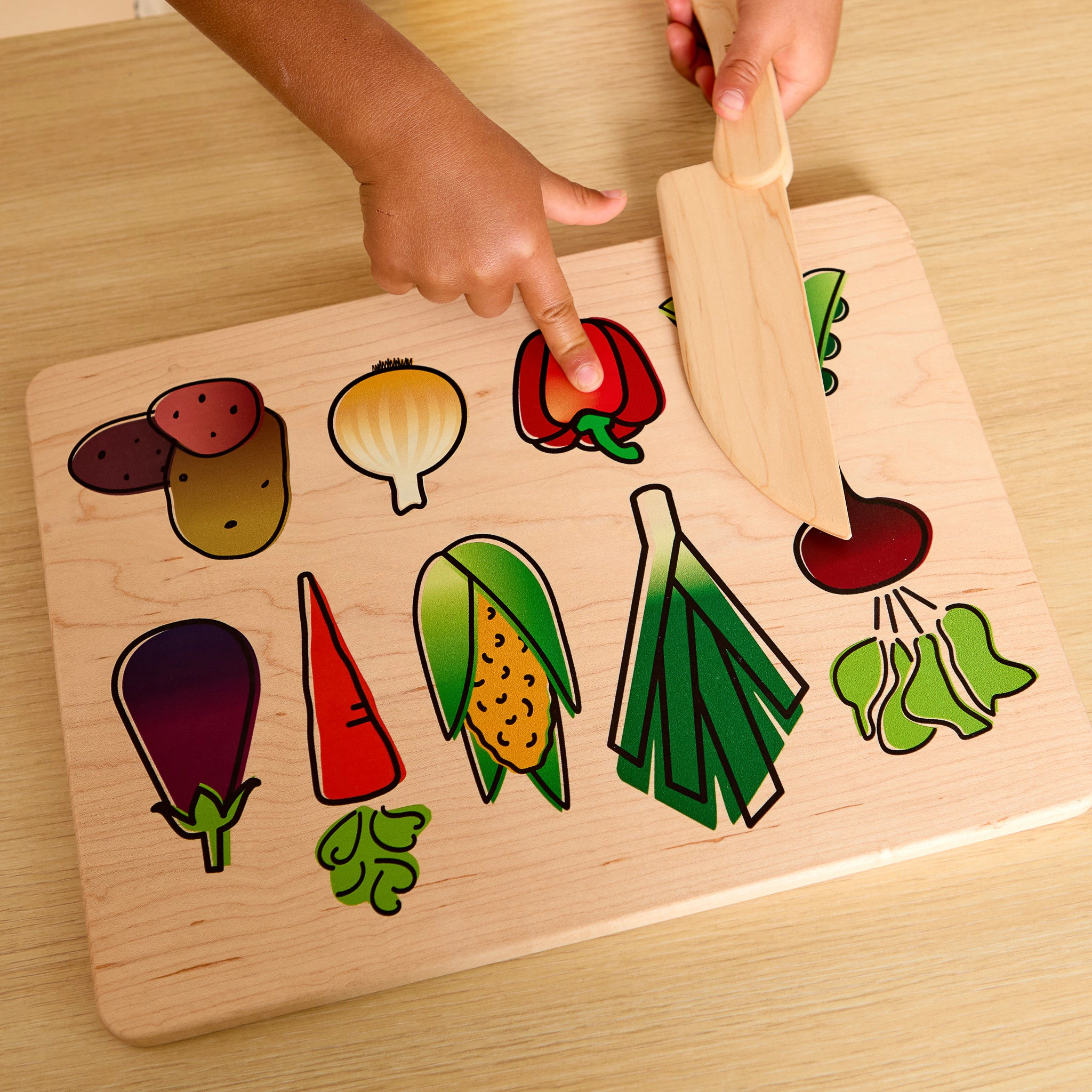 Kid's Chef-in-Training Maple Cutting Board with Handcrafted Wooden Knife, Made in the USA
