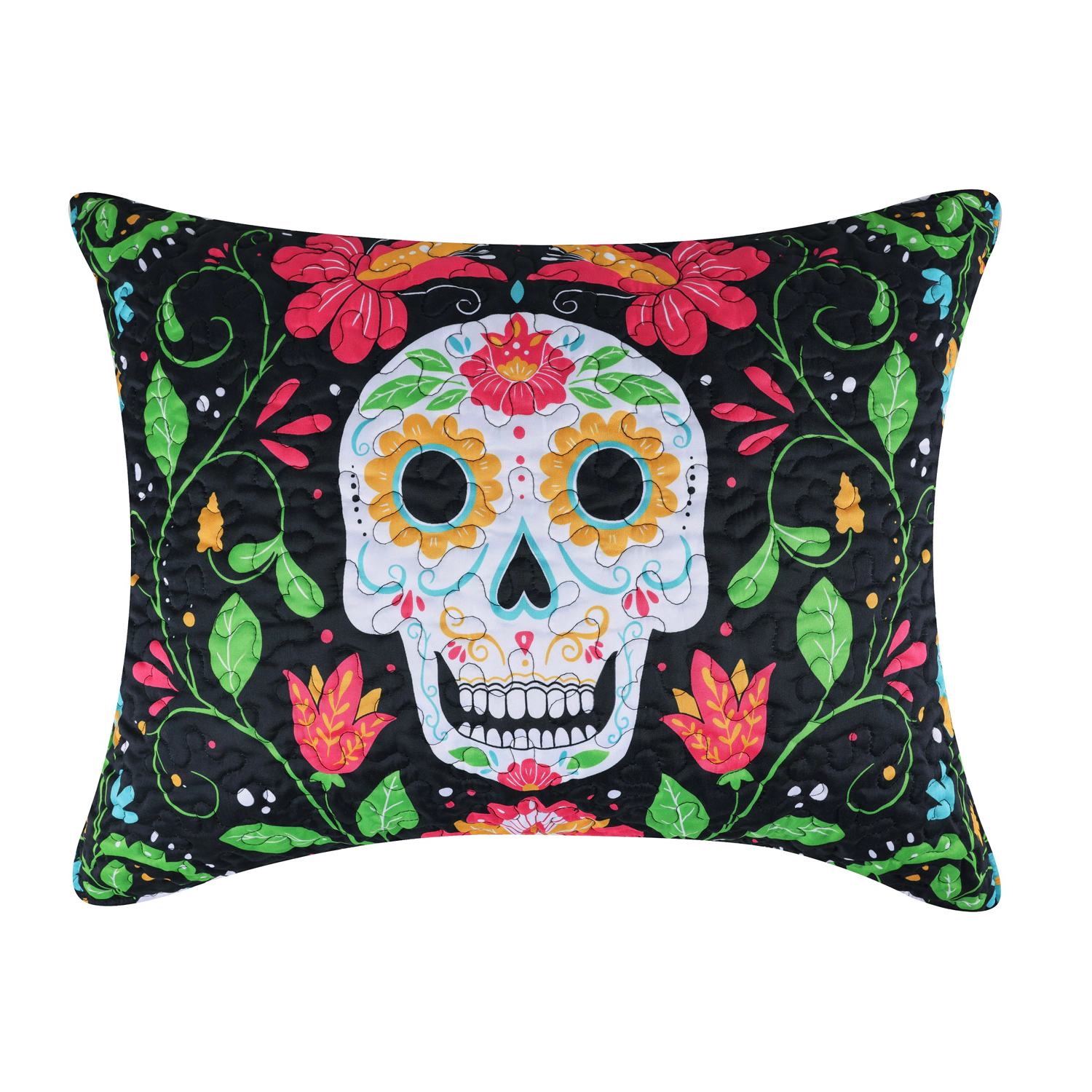Greenland Home Fashions Day of the Dead Microfiber Face Cotton Back Pillow Sham Standard 20x26 Multi