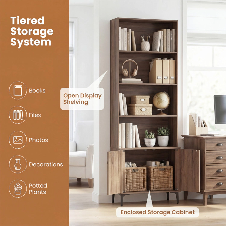 Hivvago Bookshelf with 2 Doors and Anti-Tipping Kits for Home Office