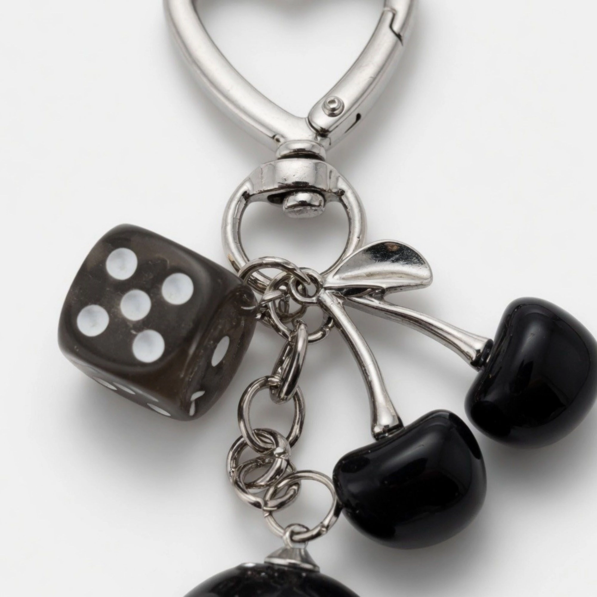 Alilang Women's 8 Ball Cherry Dice Charm Keychain with Heart Clip Novelty Bag Key Ring Accessory