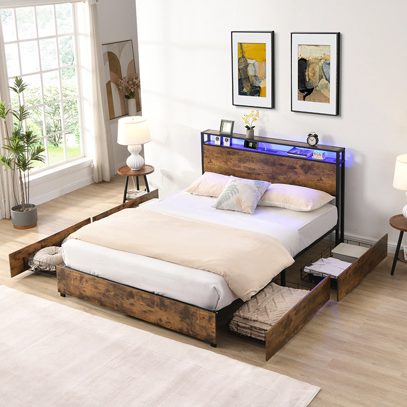 Flynama Full Bed Frame with Storage Headboard & Charging Station, Noise Free, Easy Assembly