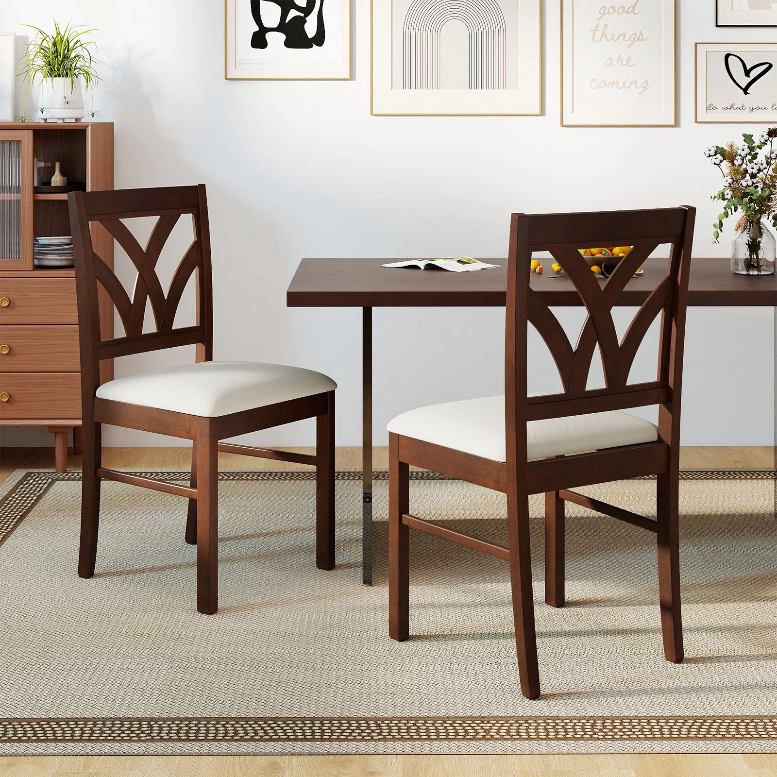 SlickBlue Unisex Set of 2 Upholstered Wooden Dining Chairs with Padded Seat