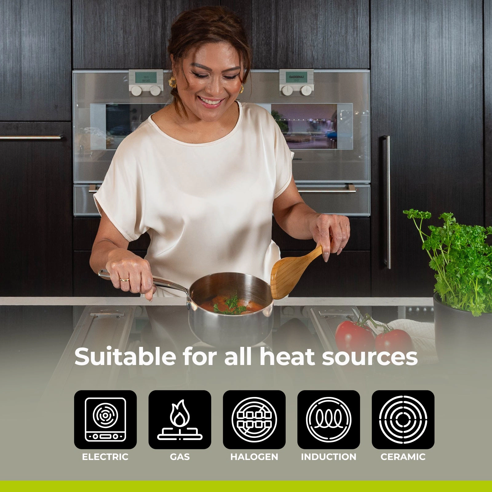 BE - LIVING Essential Series PFAS-free Tri-Ply Stainless Steel Sauce Pan with Lid 8"