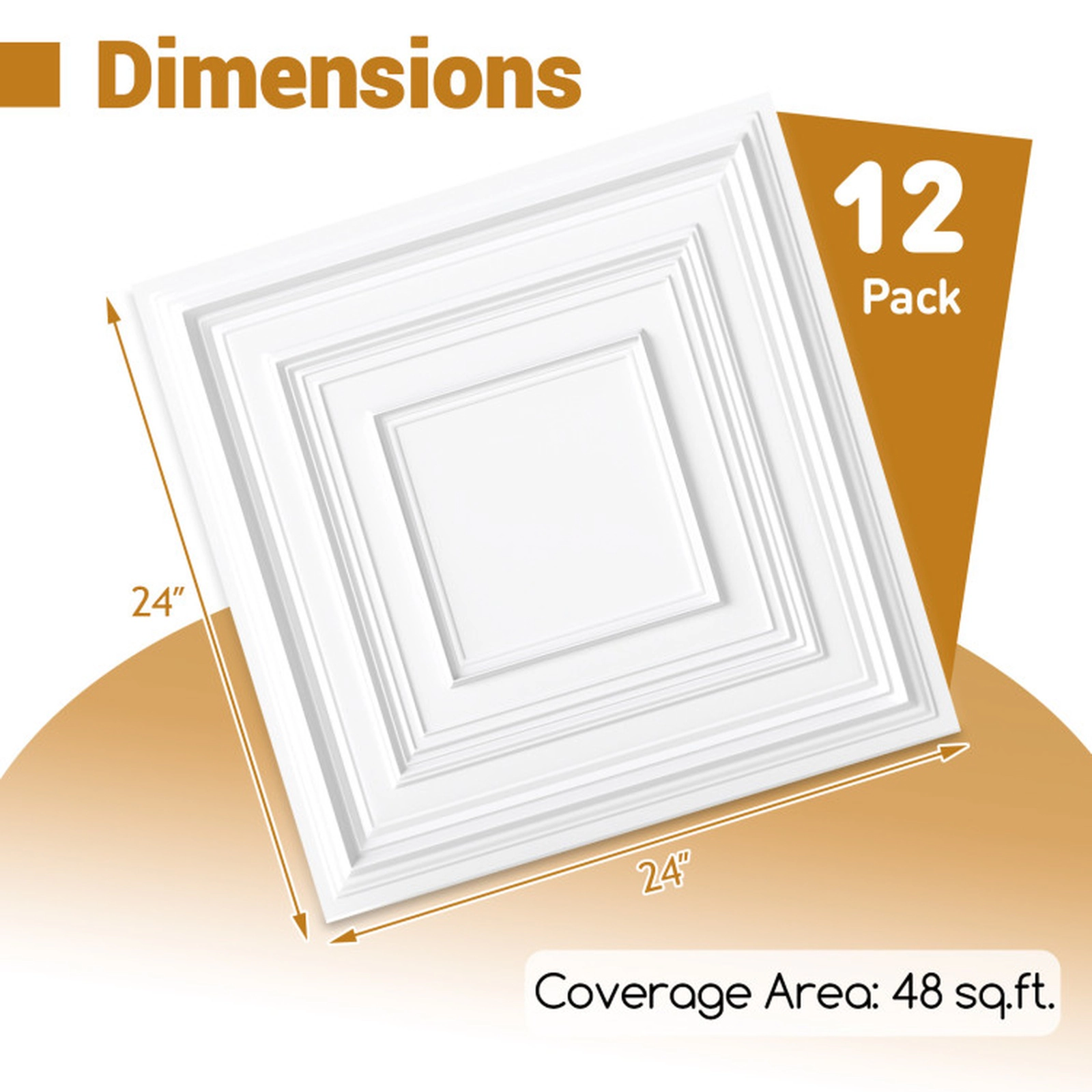 SUGIFT Water-Resistant 3D Decorative Drop Ceiling Tiles PVC Panels 24 x 24-in 12-Pack White