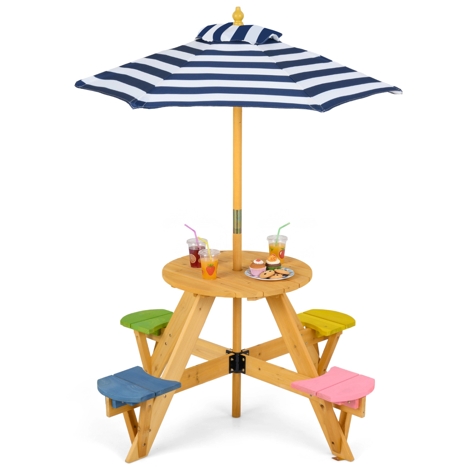 Hivvago Kids Picnic Table With Stools And Foldable Adjustable Umbrella For Backyard And Patio
