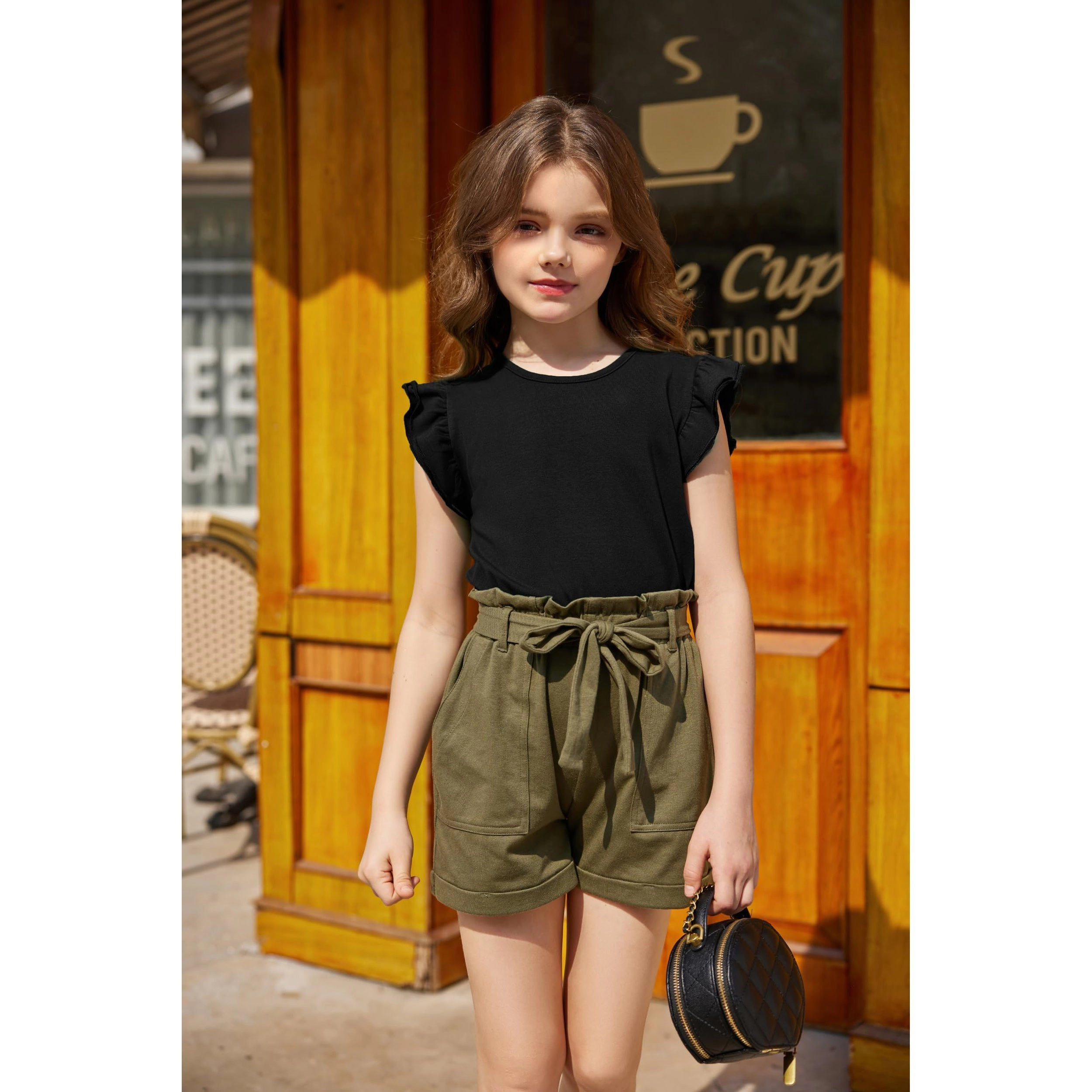 Arshiner Girls Short Sleeve T Shirt Cute Flying Sleeves Summer Casual Blouse Tunic Tops