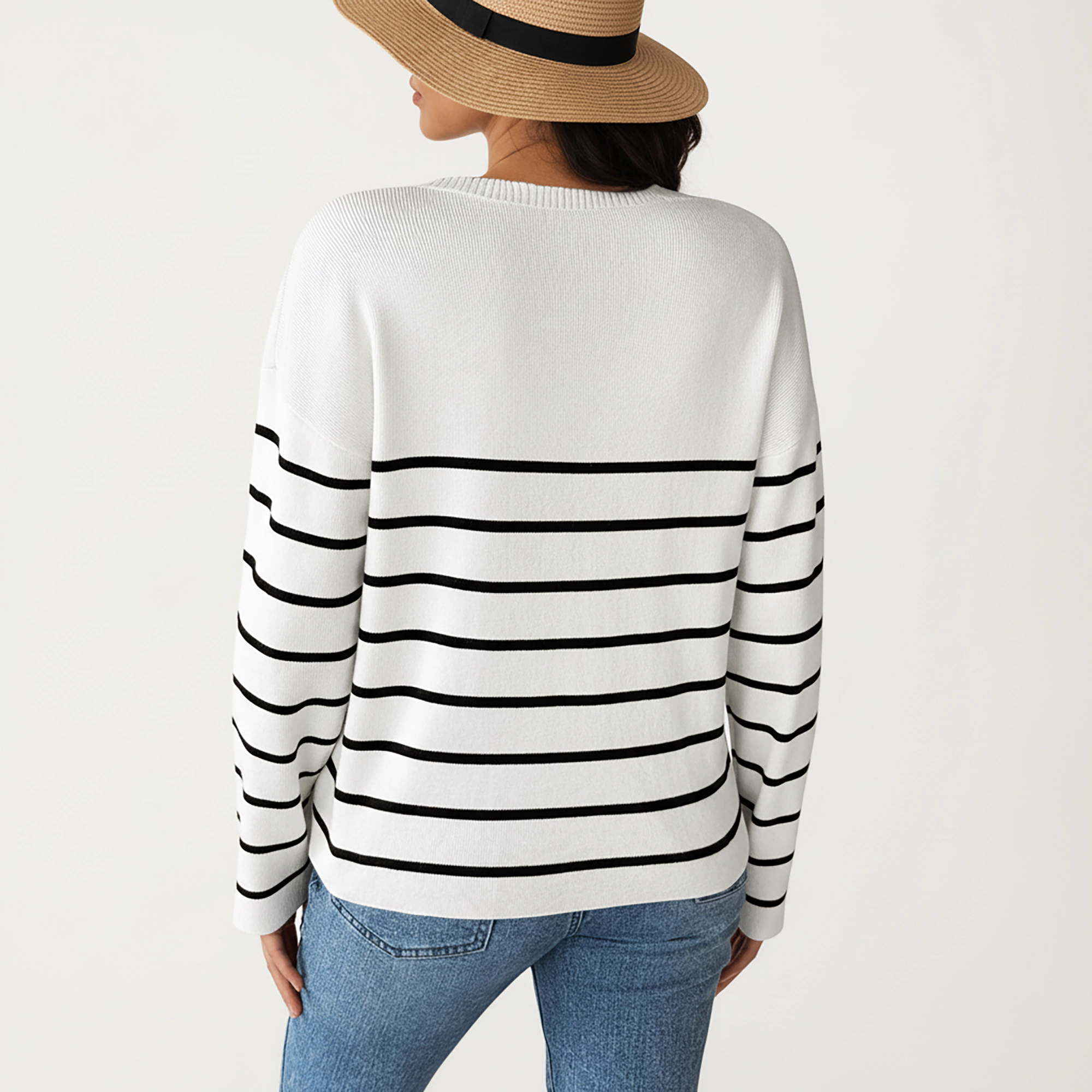 Anna-Kaci Women's Striped Knit Top with Scalloped V-Neckline and Soft Textured Fabric for Effortless Everyday Style