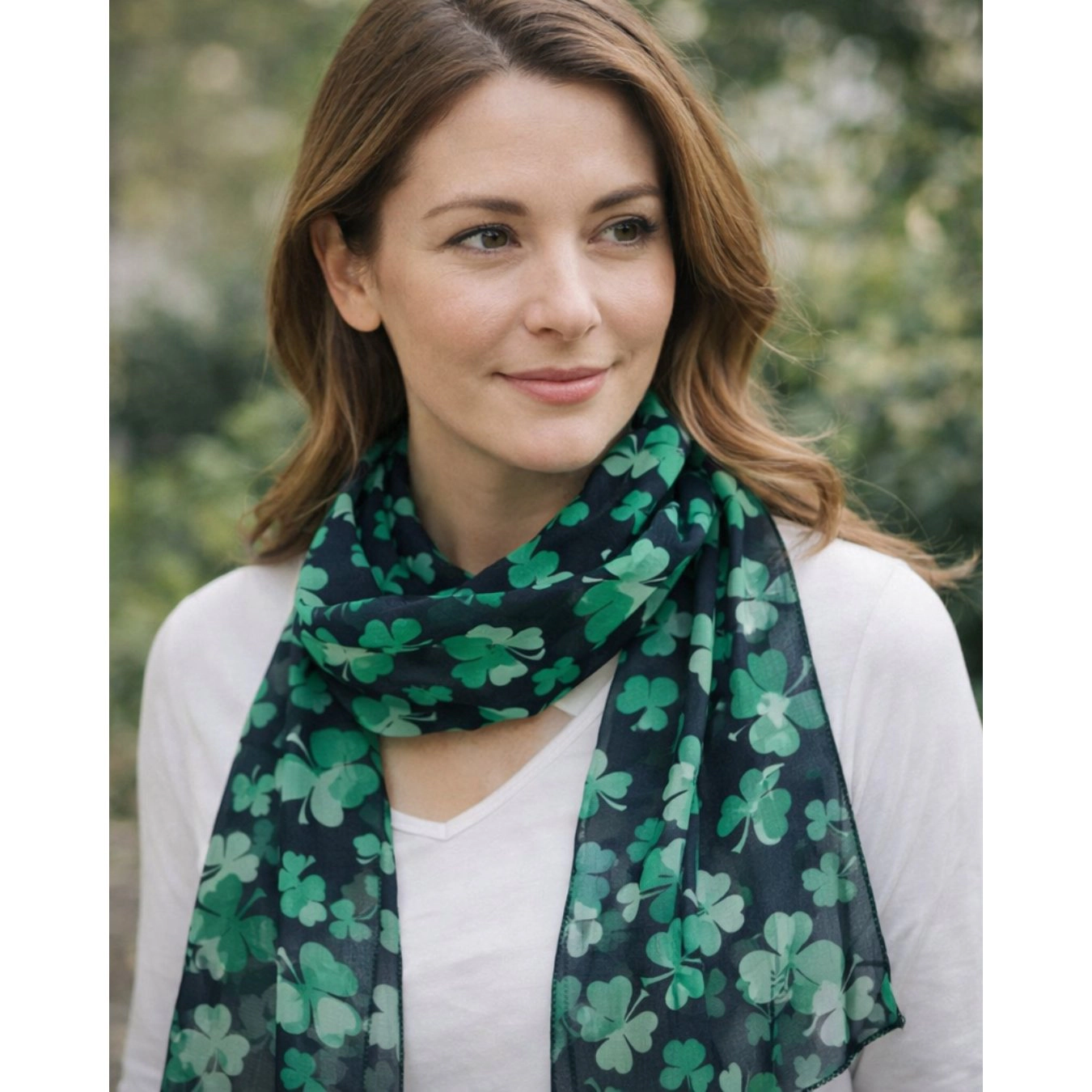 CTM Women's Lightweight Satin St. Patrick's Clover Leaf Print Scarf