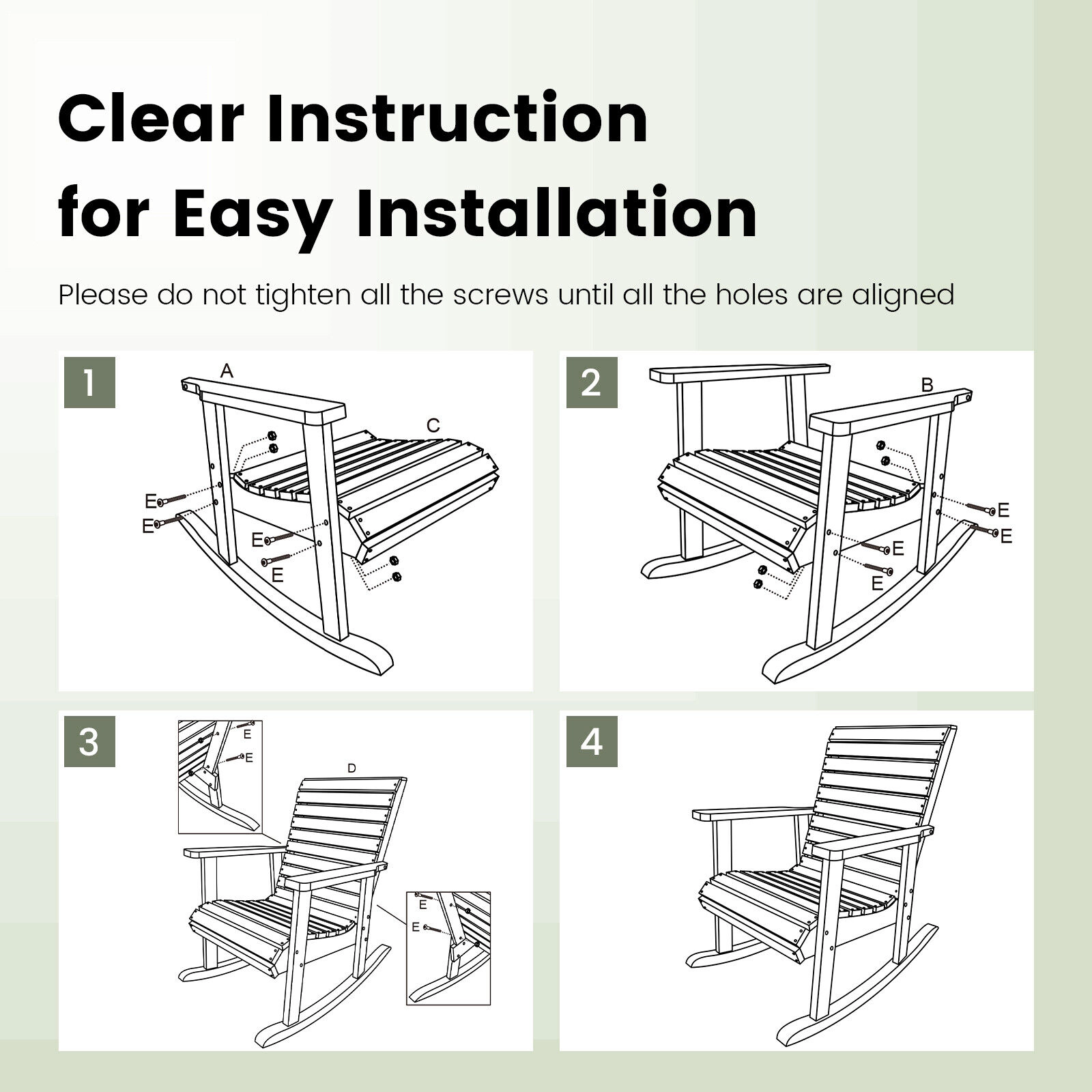 SUGIFT Solid Fir Wood Outdoor Rocking Chair, 330 lb Capacity, High Backrest and Wide Armrests