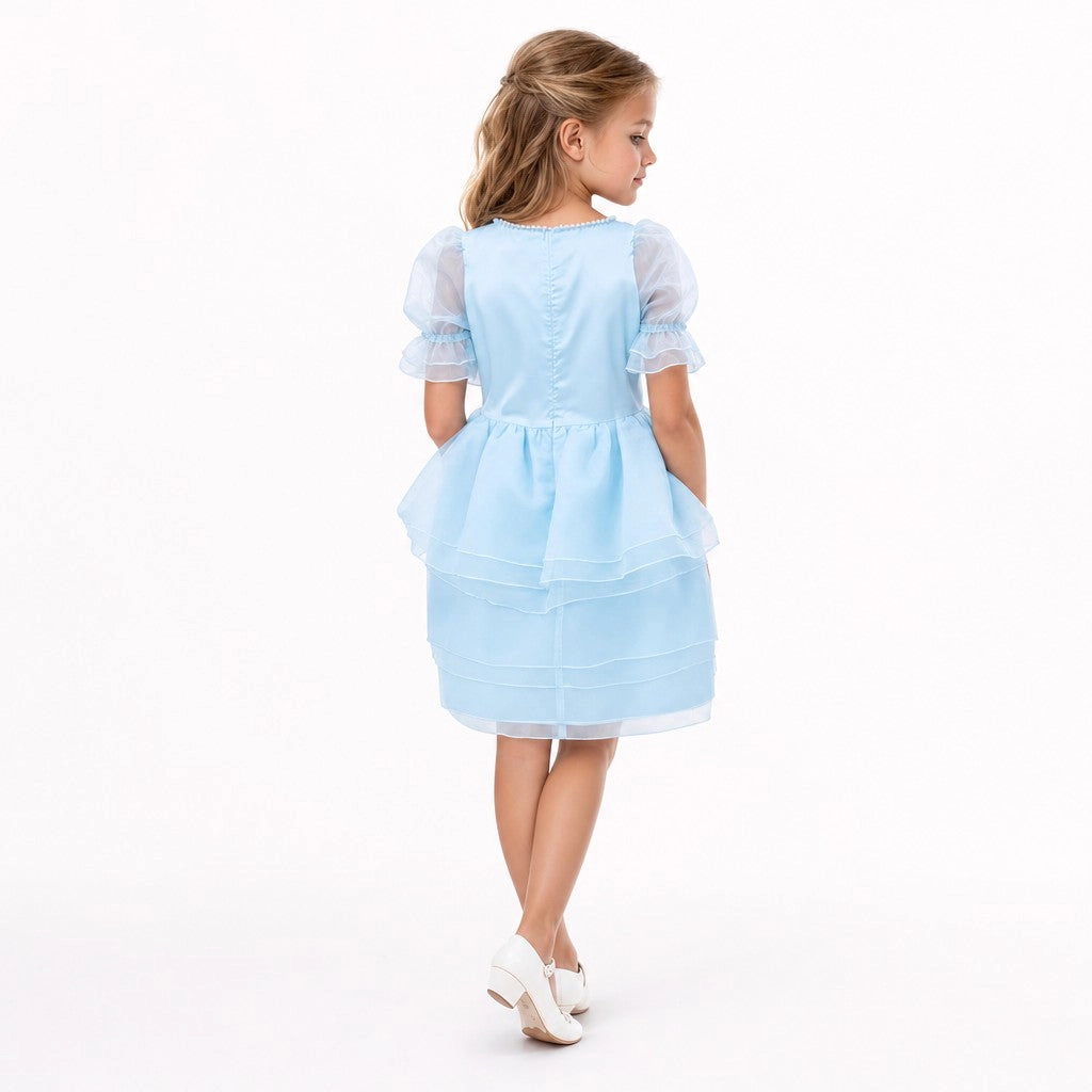 Faeella Girls Sky Petal Princess Ruffle Blue Birthday Dress
