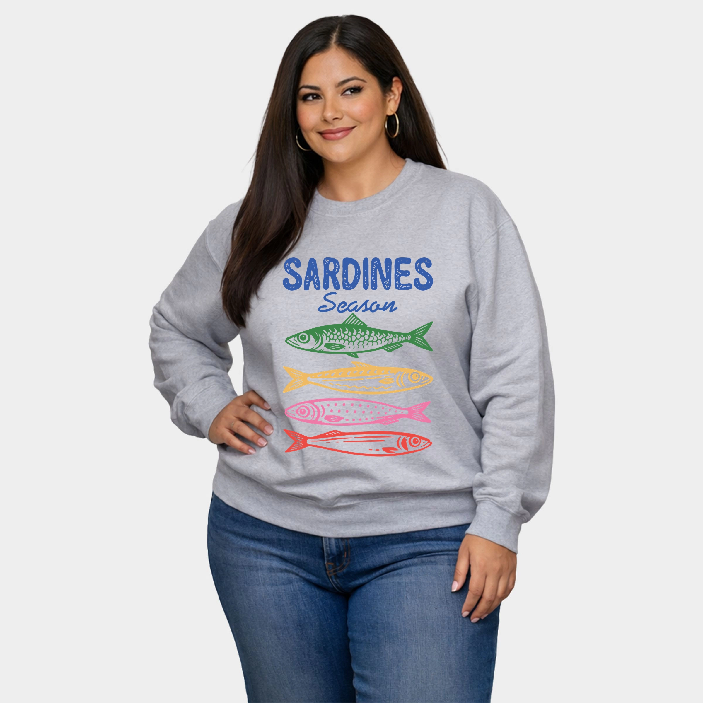 Simply Sage Market - Sardines Season Colorful  Women's Plus Sized Graphic Sweatshirt