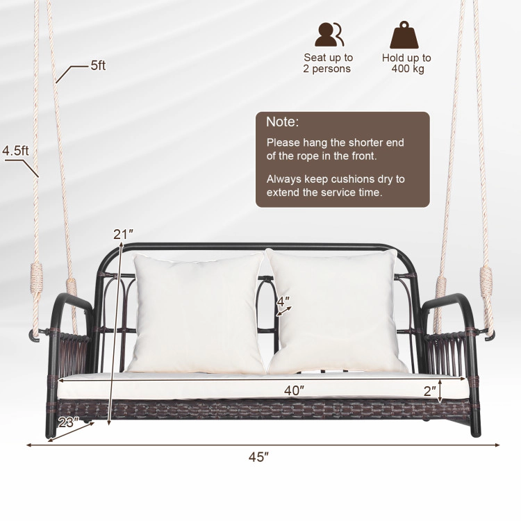 Hivvago 880Lbs Wicker Hanging Porch Swing With Cushions