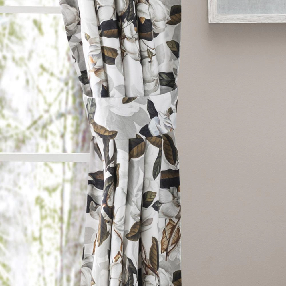 Ellis Curtain Magnolia Lined 3" Rod Pocket Curtain Panel Pair with Tiebacks 100" x 63" White