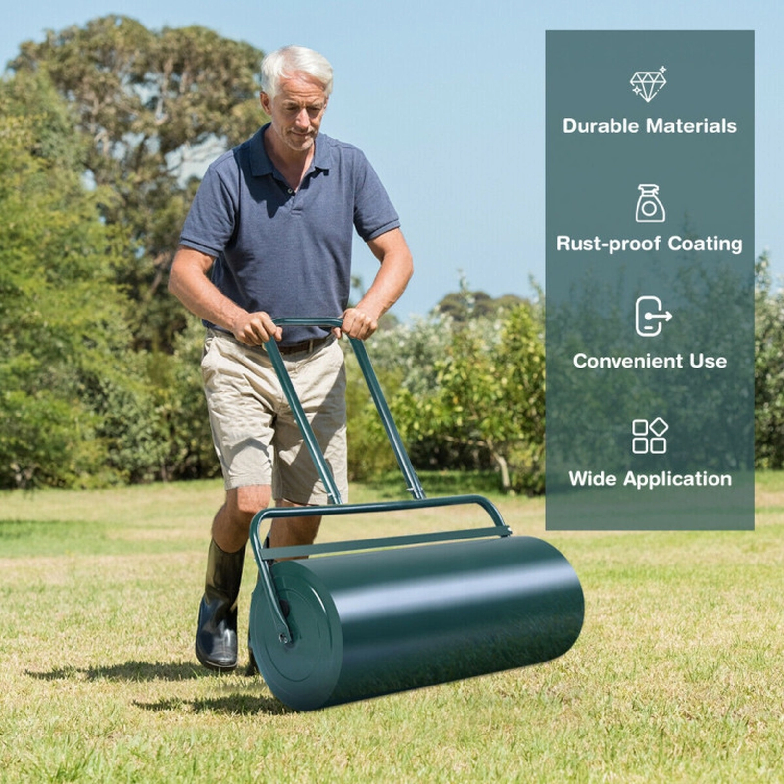 SUGIFT 24-in Wide Steel Tow Lawn Roller with U-Shaped Handle Water or Sand Filled 24-lb Net Weight Black/Green 1-Pc