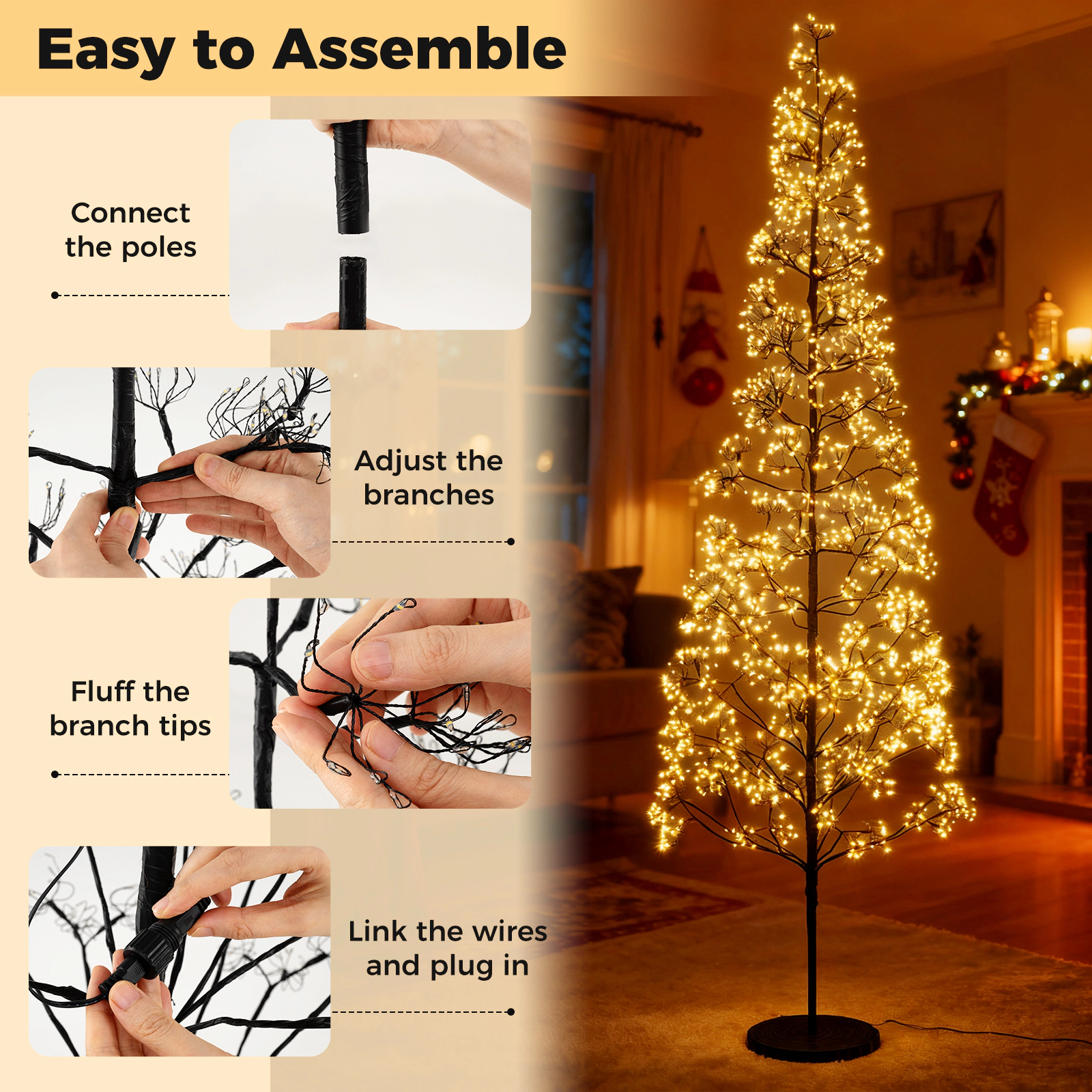 SUGIFT 7-ft Pre-Lit Lighted Alpine Cedar Tree with 2100 Warm White LED Lights and Weighted Base