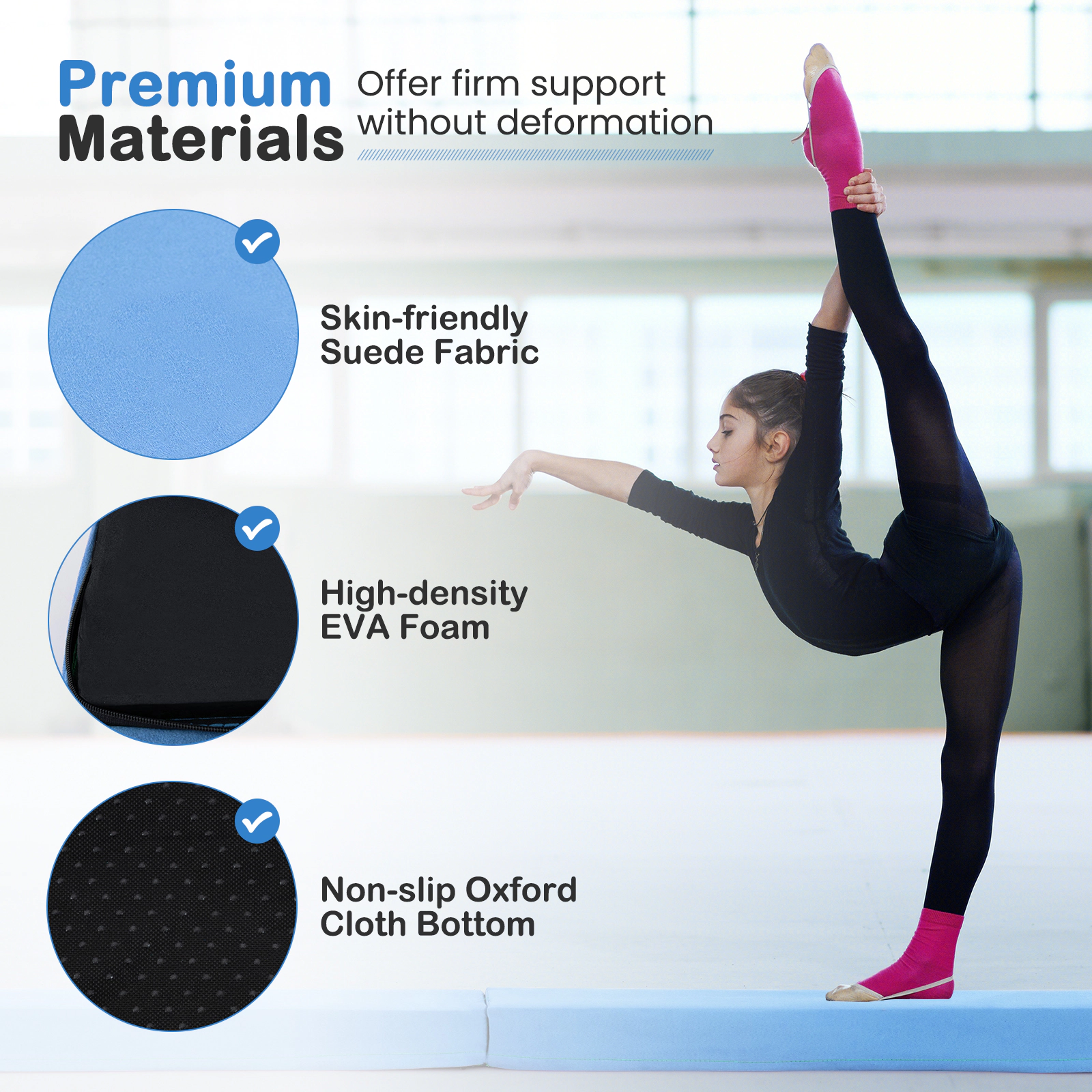 SUGIFT 7-ft Folding Balance Beam with Removable Suede Cover 160-lb Capacity Ages 3 Years and Up Navy