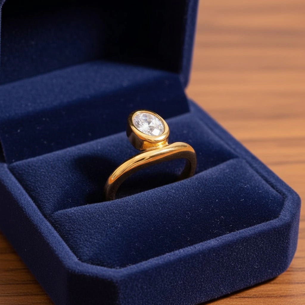 DressAtR Women's Geometric Gold Plated Zircon Ring