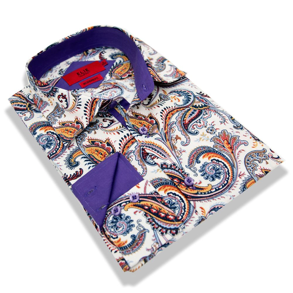 Elie Balleh Boys Slim Fit Paisley Dress Shirt