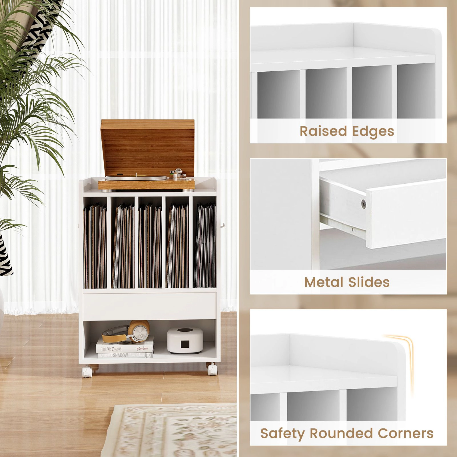 SlickBlue White Side Table with Storage Drawer and Shelves