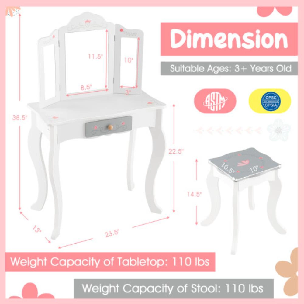 Hivvago Kids Vanity Set With Tri-Folding Mirror
