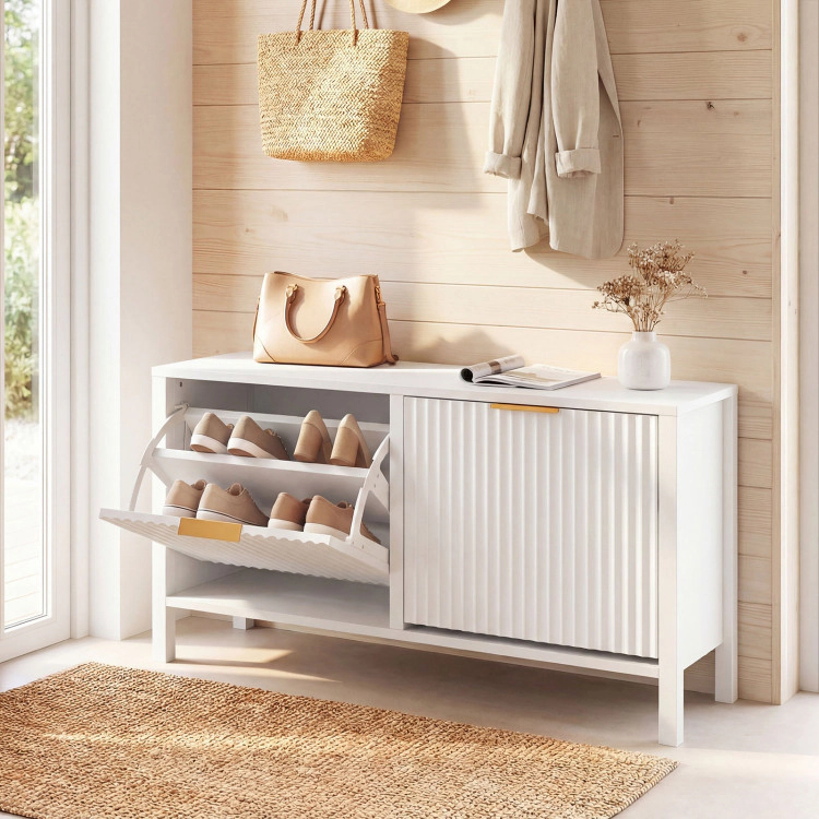 Hivvago Shoe Storage Bench Narrow Wooden Entryway Bench with 2 Flip Drawers