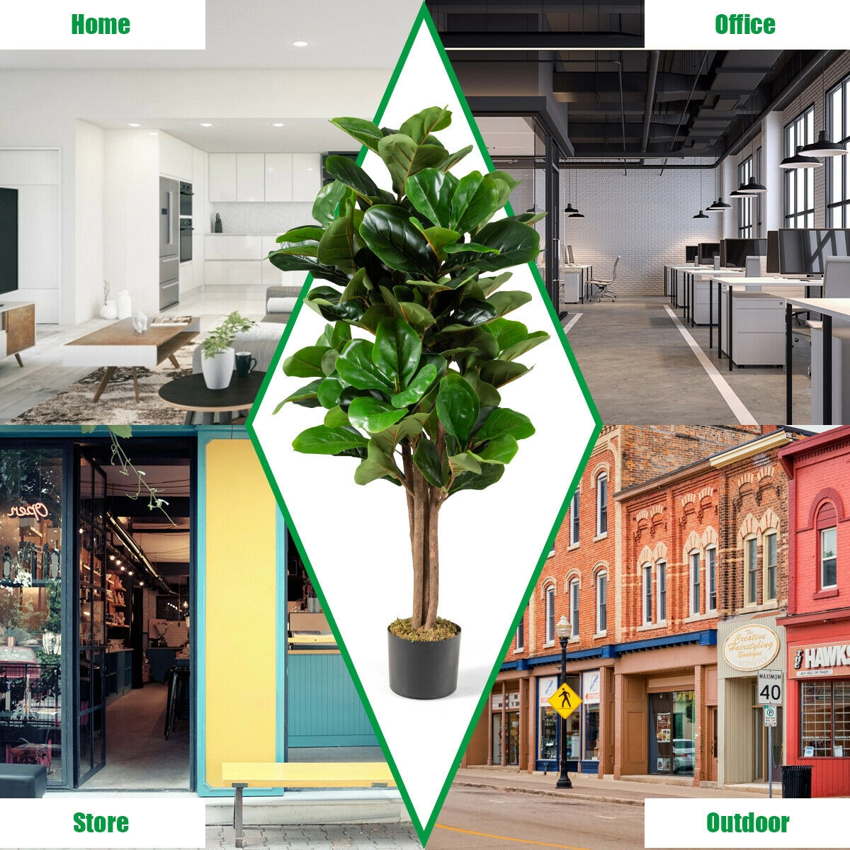SlickBlue Artificial Fiddle Leaf Fig Tree 48 Inch Potted Faux Plant for Indoor and Outdoor