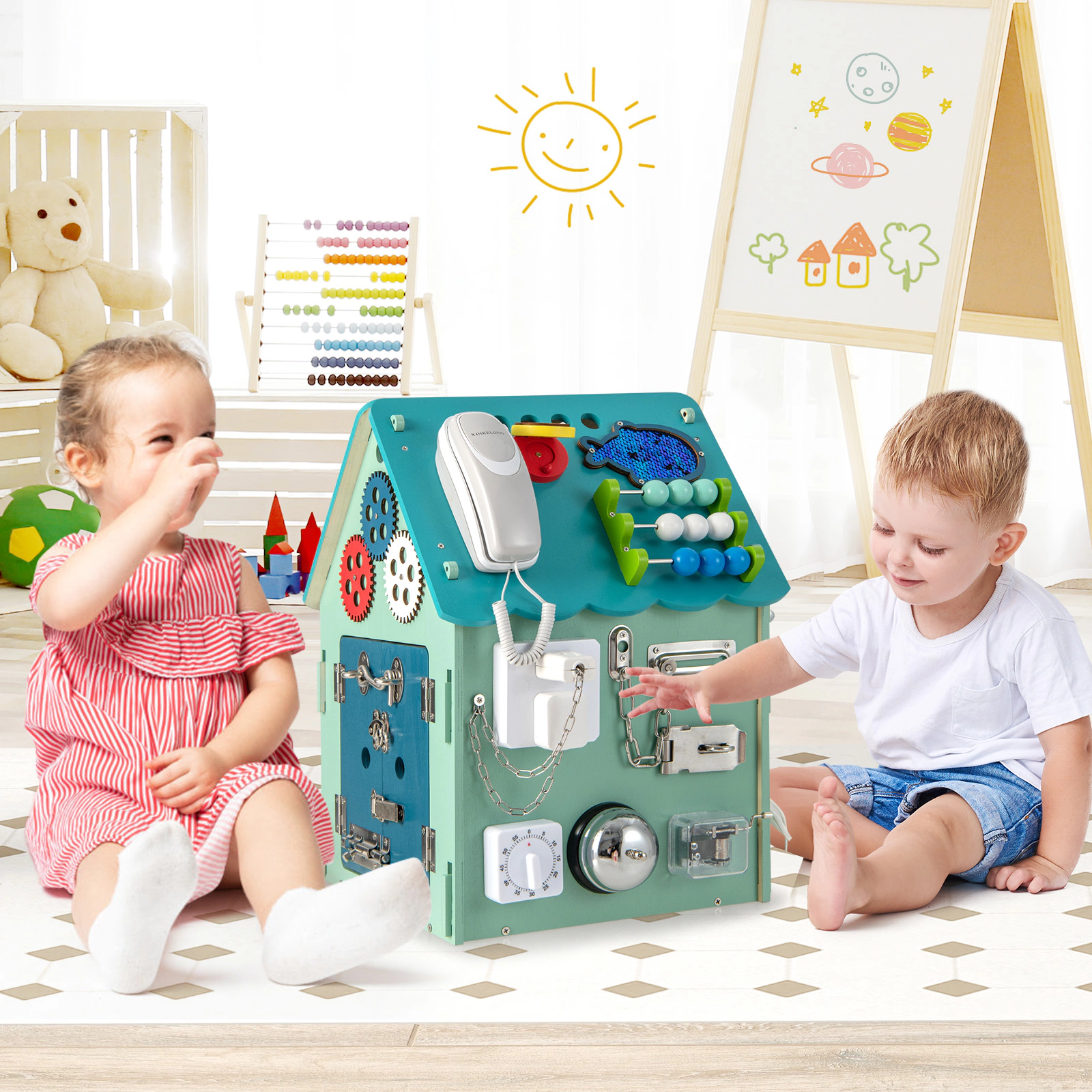SUGIFT Blue Sensory Games and Interior Storage Space Kids Montessori Play House