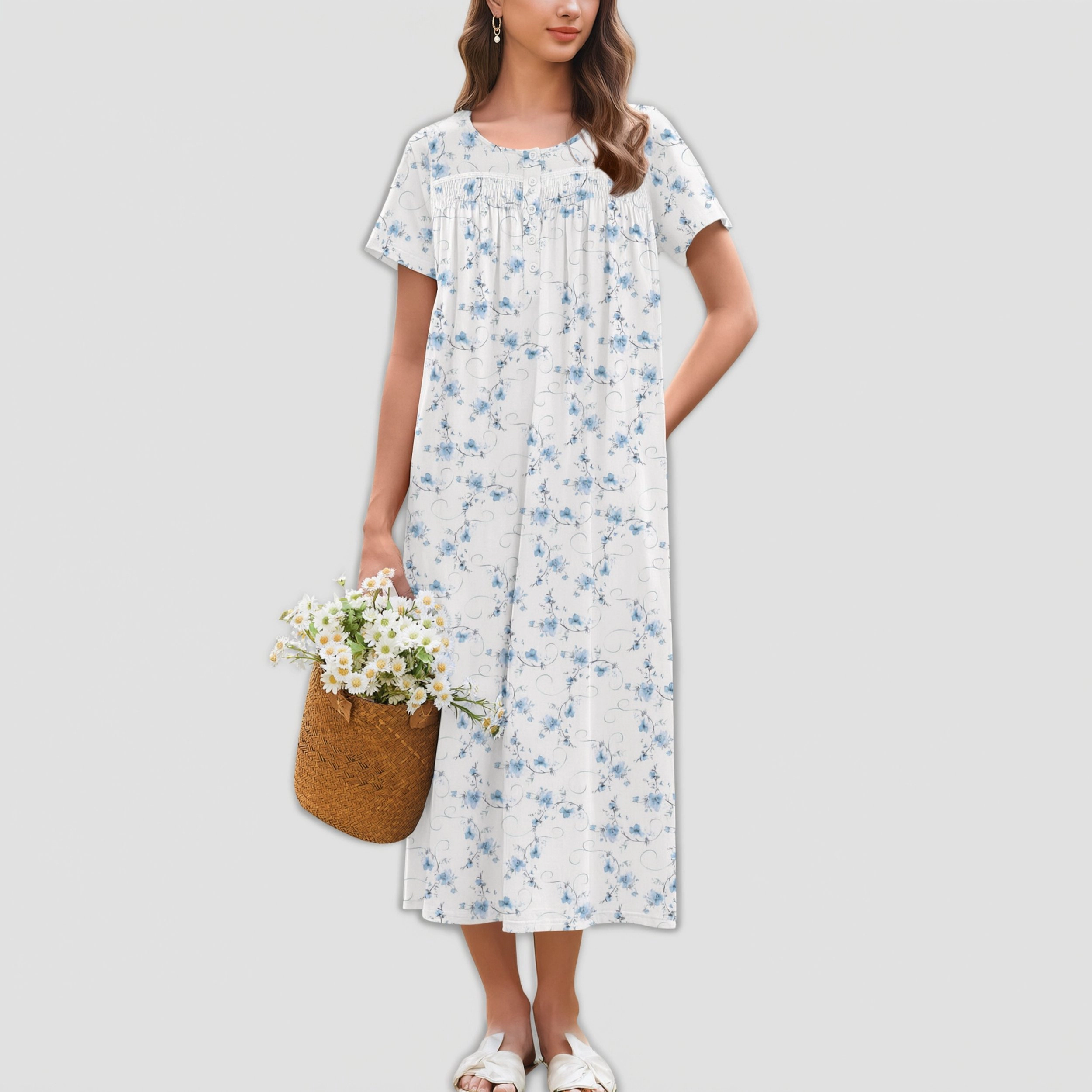 Ekouaer Cotton Nightgowns for Women Long Night Gown Sleepdress Victorian Sleepwear Nightdress