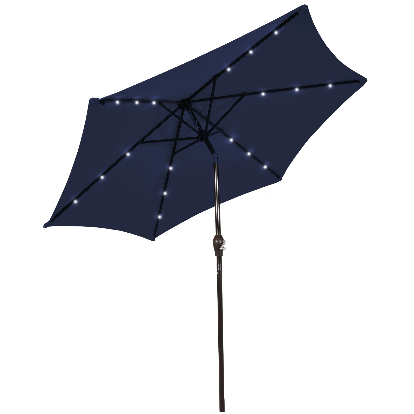 SUGIFT 10-ft Solar LED Lighted Outdoor Patio Umbrella with Crank Lift, Push-Button Tilt and Vented Canopy Dark Blue