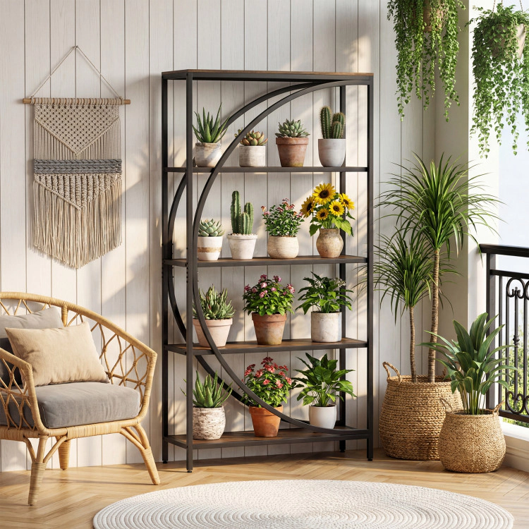 Hivvago 5-Tier Bookshelf with Half-Moon Shape for Living Room and Home Office