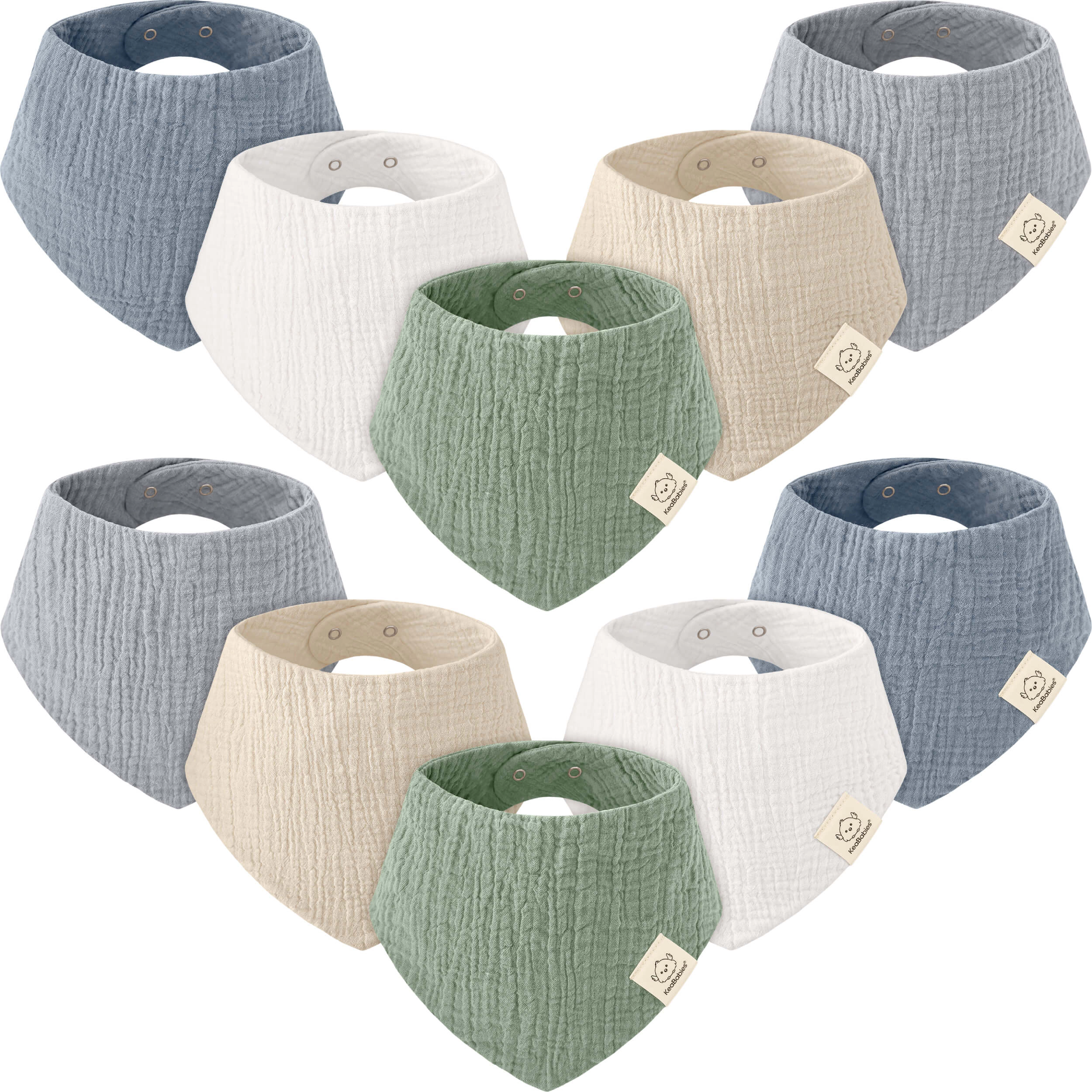 KeaBabies 10pk Lyra Muslin Bandana Baby Bibs, 100% Cotton, Soft, Absorbent, 0-36M
