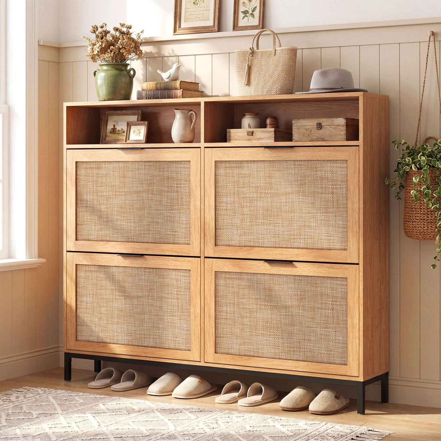 SlickBlue Entryway Shoe Organizer Cabinet with 4 Flip Drawers