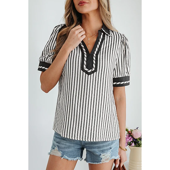 Threaded Pear Women's Malaya Short Bubble Sleeve Blouse, Color