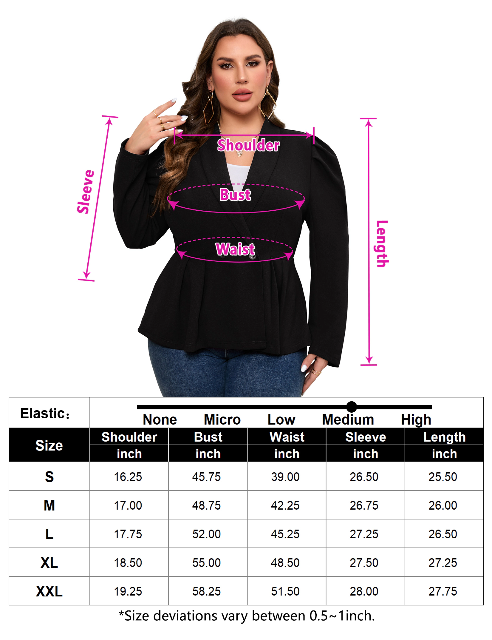 KOJOOIN Plus Women's Business Casual Peplum Blazer Long Sleeve Open Front Jacket