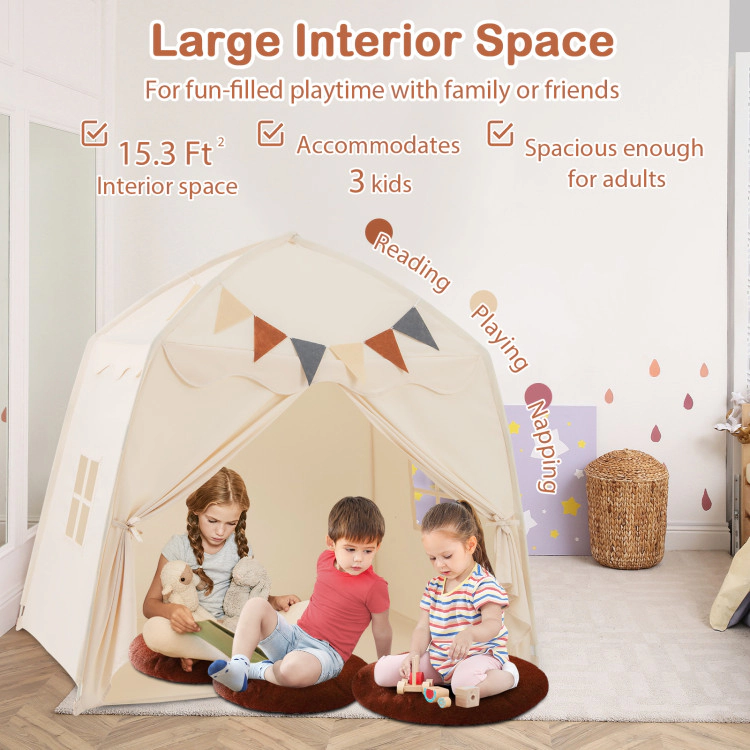 SUGIFT Beige String Lights and Extra Large Playhouse Space Kids Play Tent Bed Tent