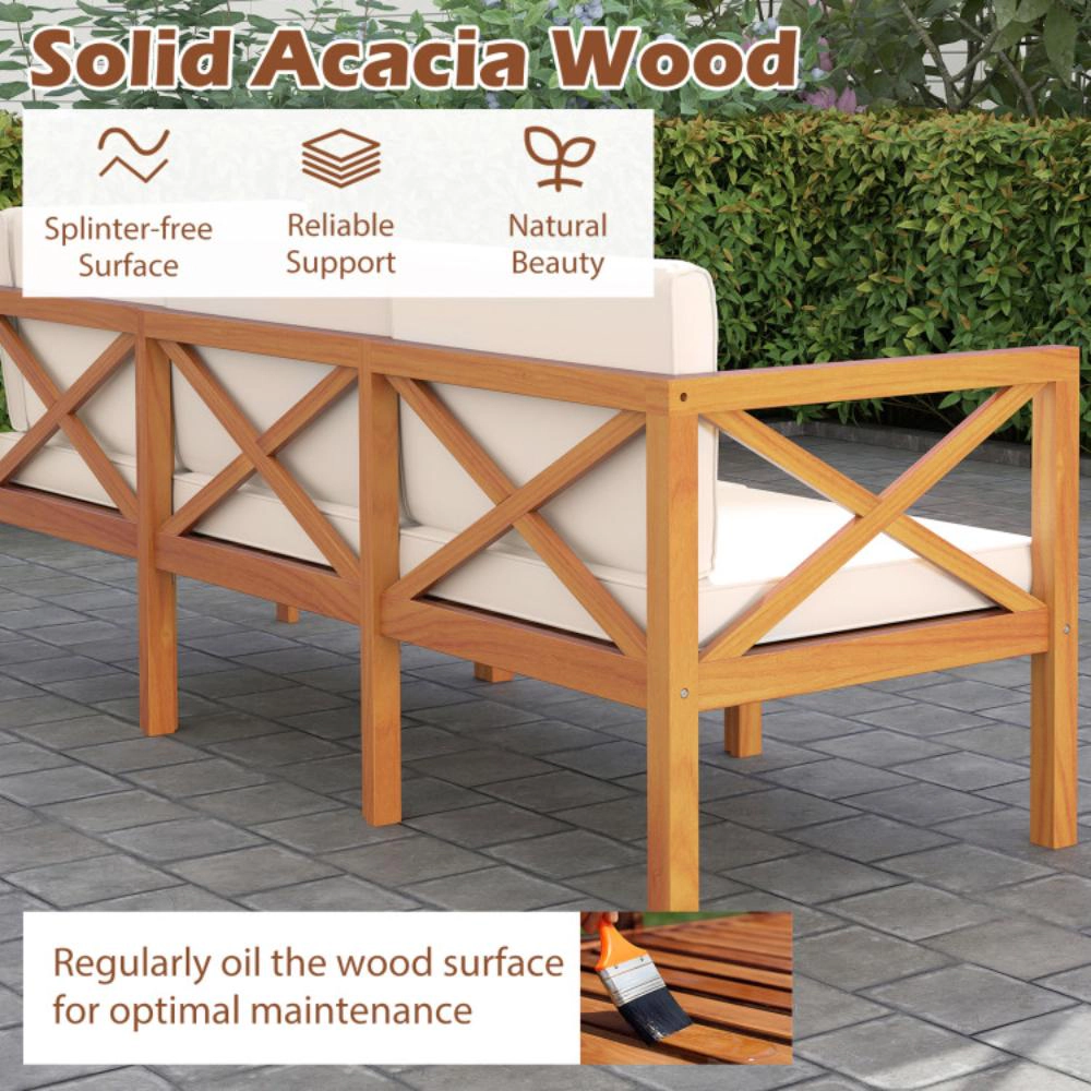 Hivvago Outdoor 6 Pieces Acacia Wood Patio Sectional Furniture Set-Off White
