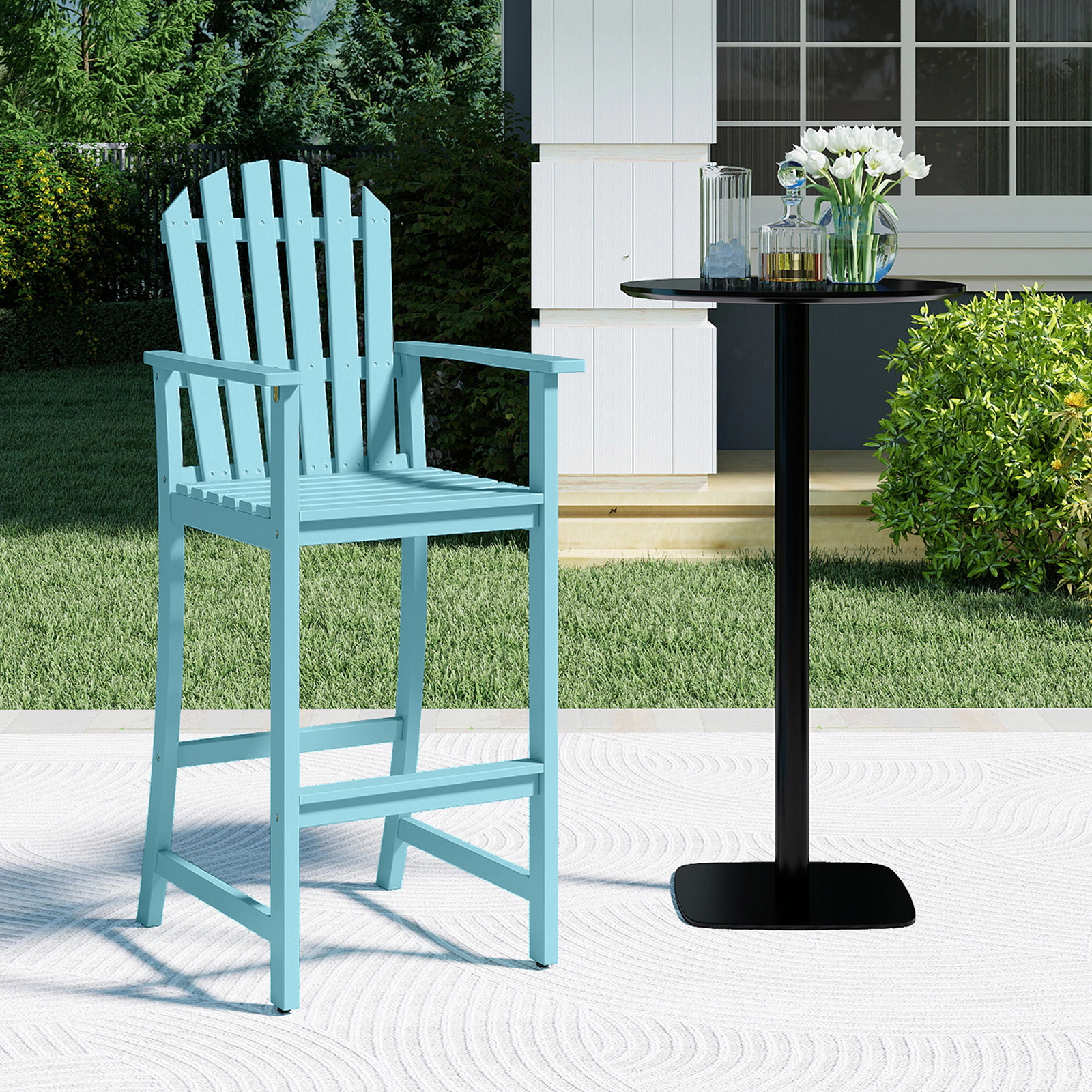 SUGIFT Turquoise Acacia Wood Adirondack Bar Chair, 31-Inch Seat, Footrest
