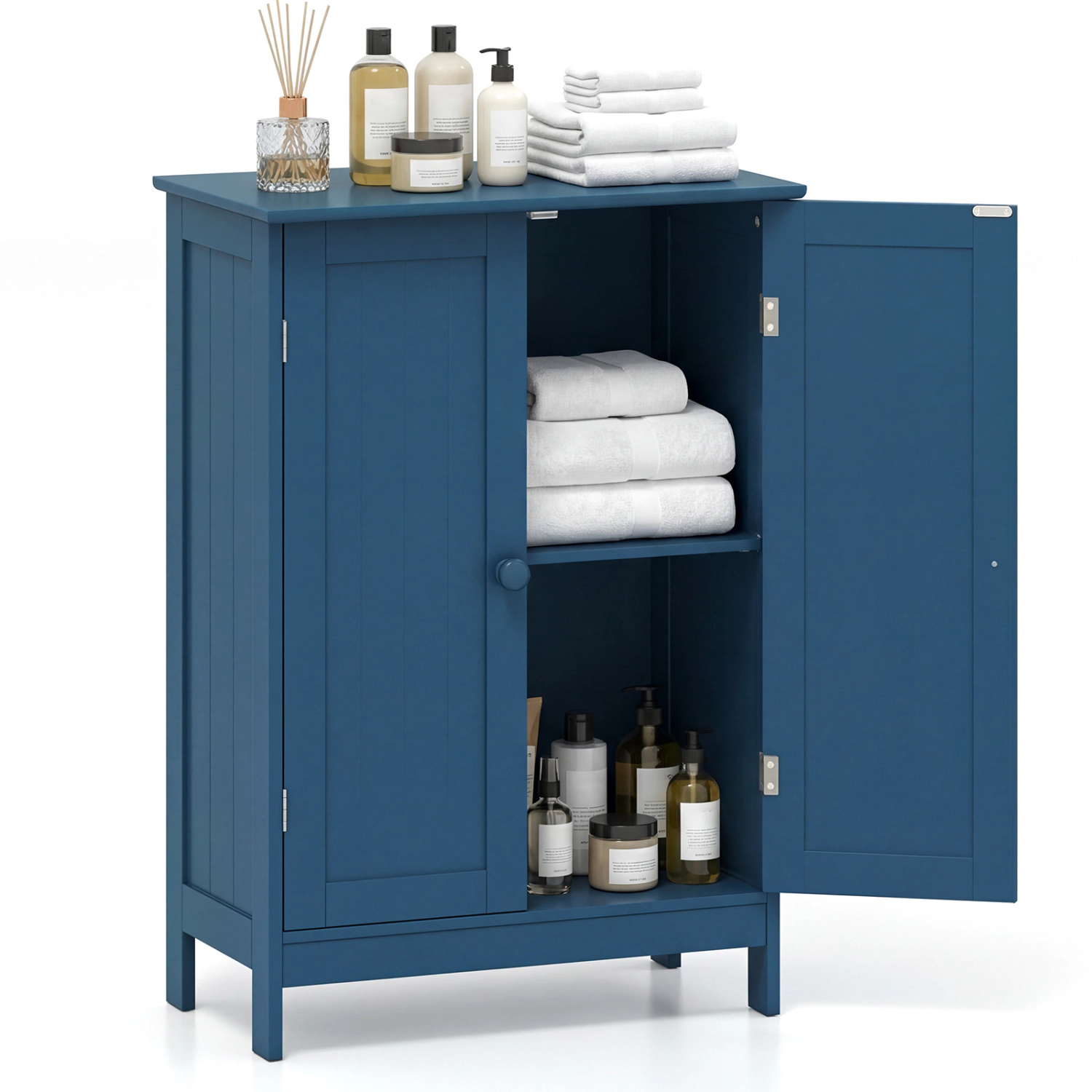Glintex 2-Door Wooden Cabinet with Waterproof Paint and Round Knobs, Navy Blue