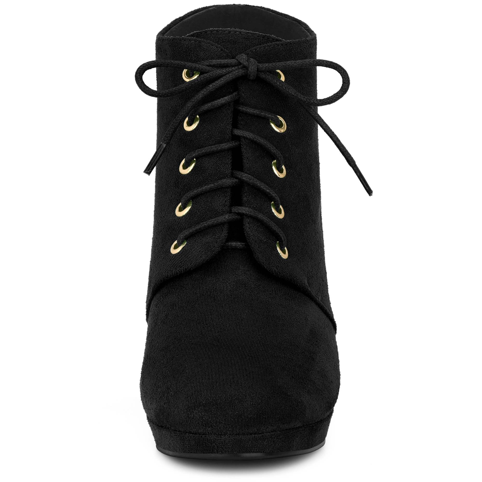 BLISSFUL STEP Women Faux Suede Lace Up Platform Chunky Heel Ankle Booties