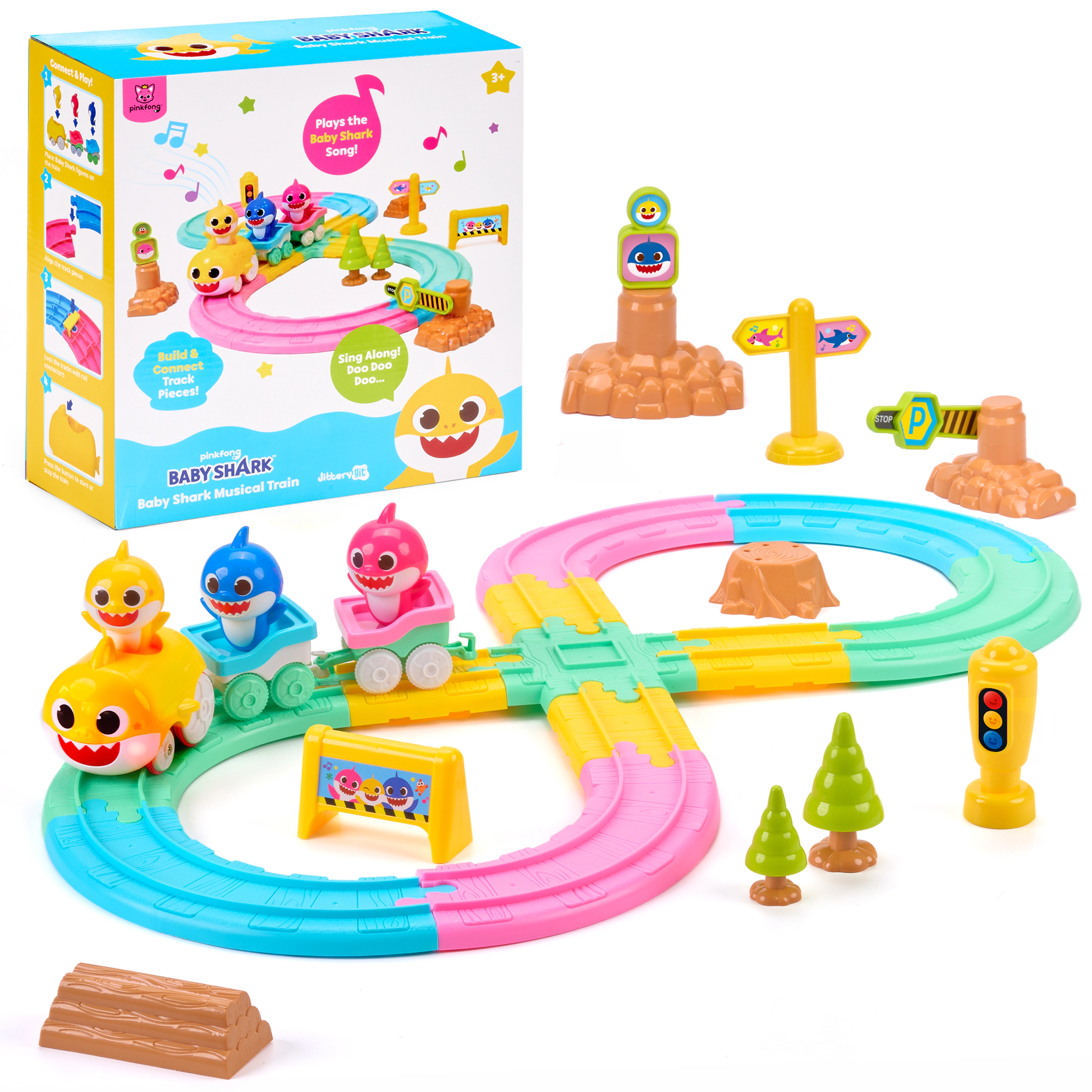 Pinkfong Kids Baby Shark Train Track Expansion Set - Flexible Snap-Together Track Pieces for Baby Shark Musical Train