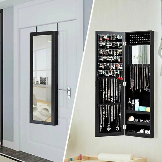 Hivvago Full Length Mirror Jewelry Cabinet With Ring Slots And Necklace Hooks