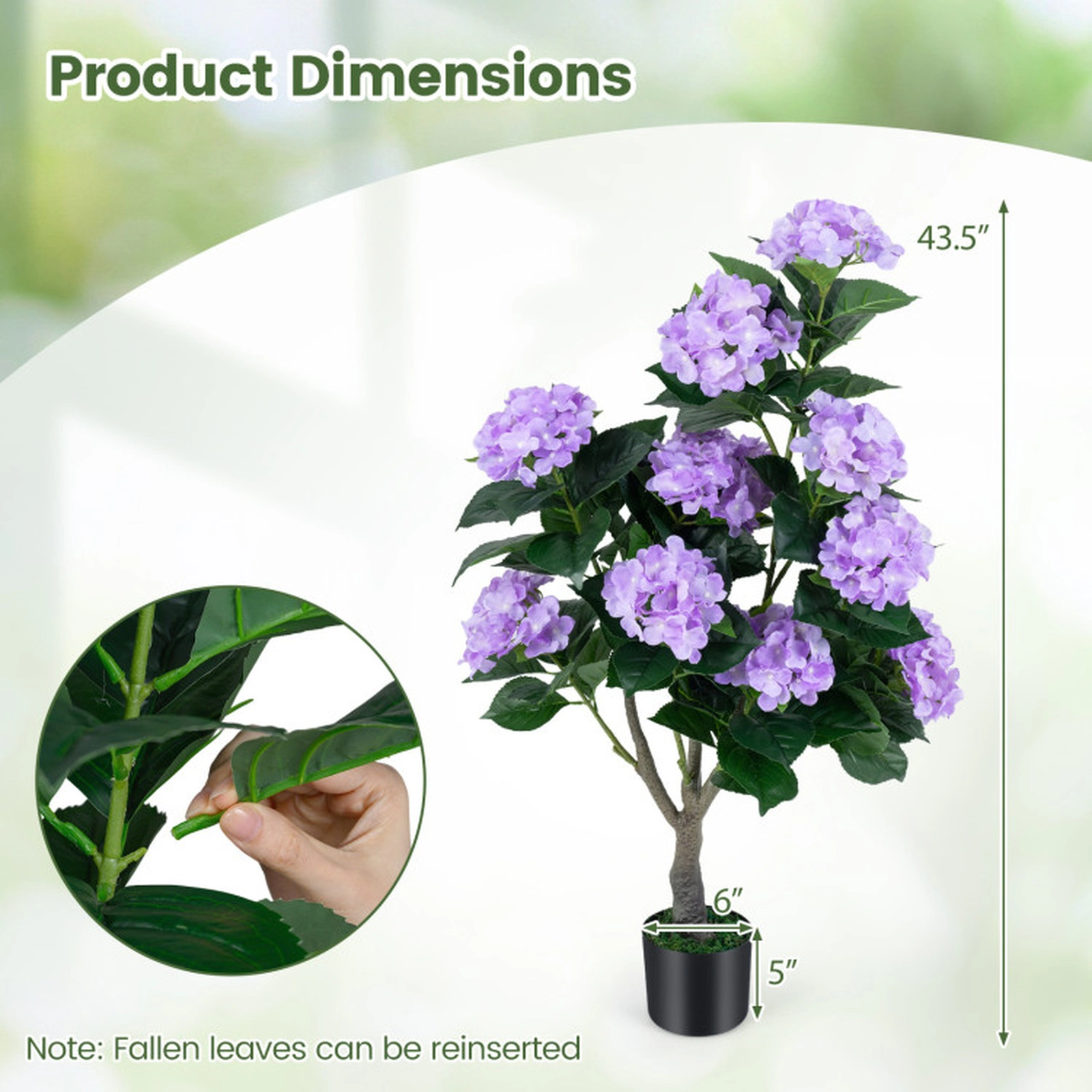 SUGIFT 43.5-in Artificial Hydrangea Tree 2-Pack with 11-Flower Clusters and Cement-Filled Flower Pots Purple