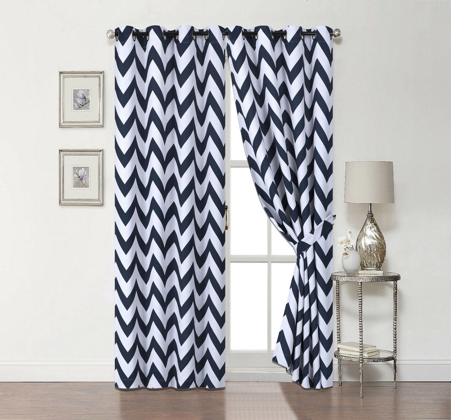 Kate Aurora 2 Pack Room Darkening Juvi Chevron Grommet Top Window Curtains With Tiebacks