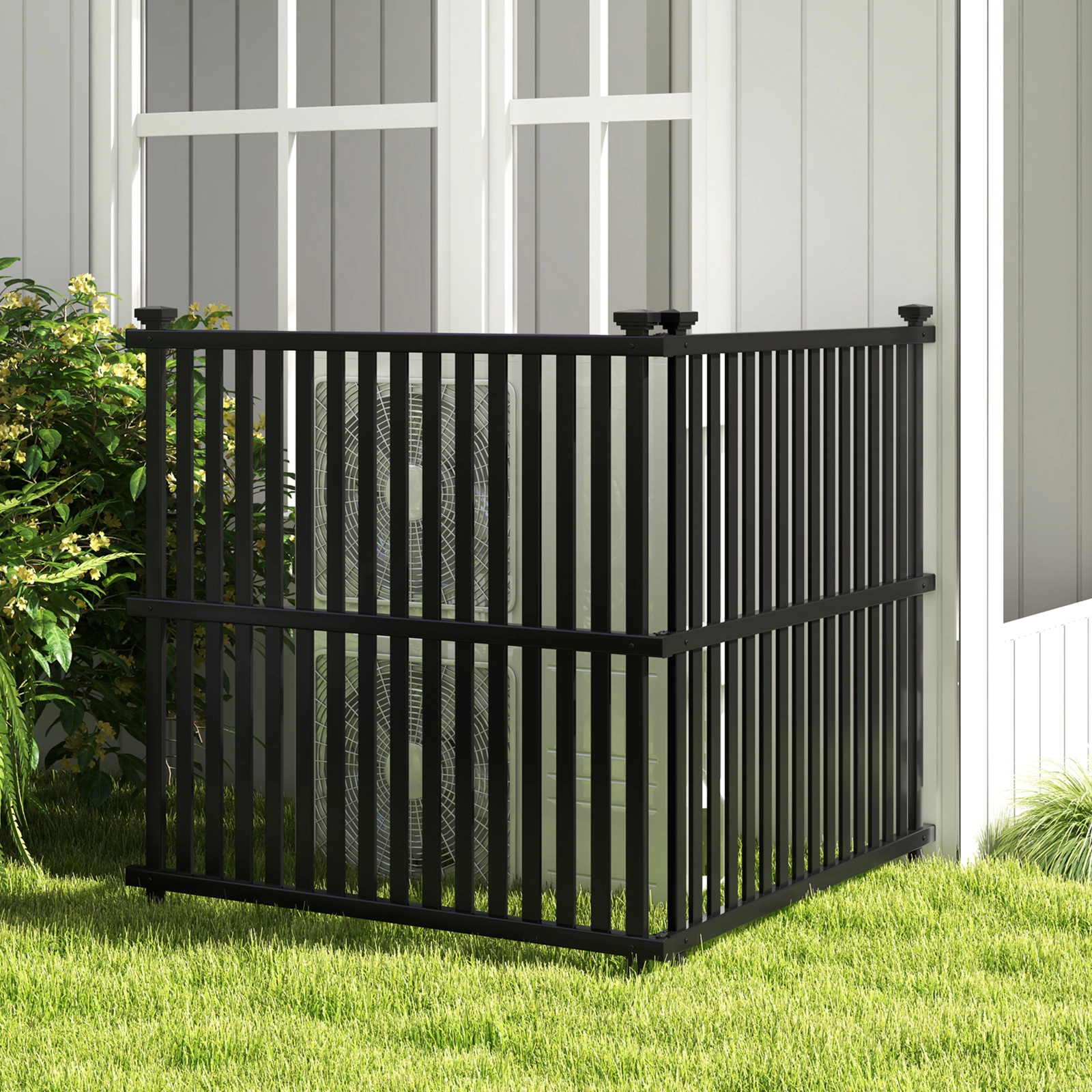 SUGIFT Air Conditioner Fence Panel with Metal Ground Stakes 55-in Tall Garden Trellis Enclosure White