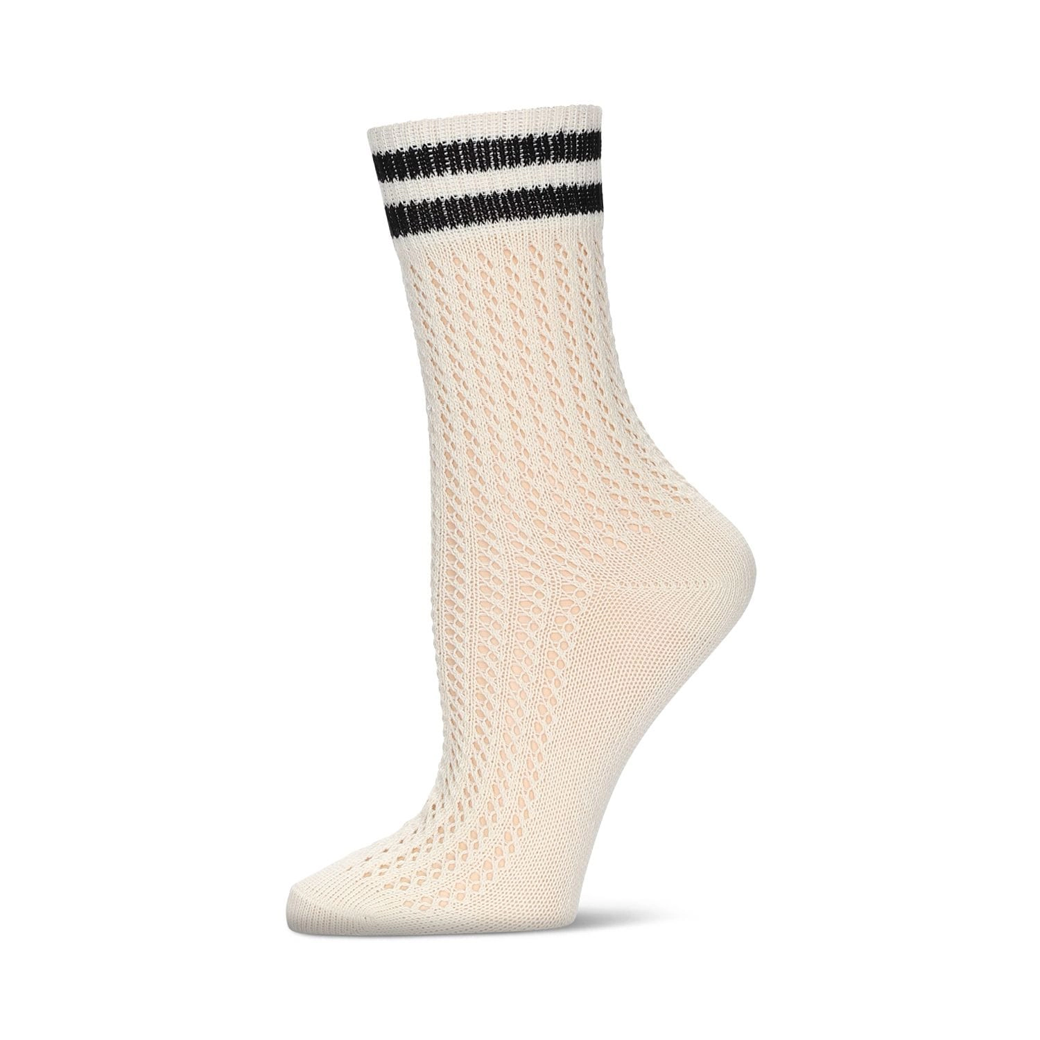 MeMoi Women's Pointelle Knit Striped Crew Socks
