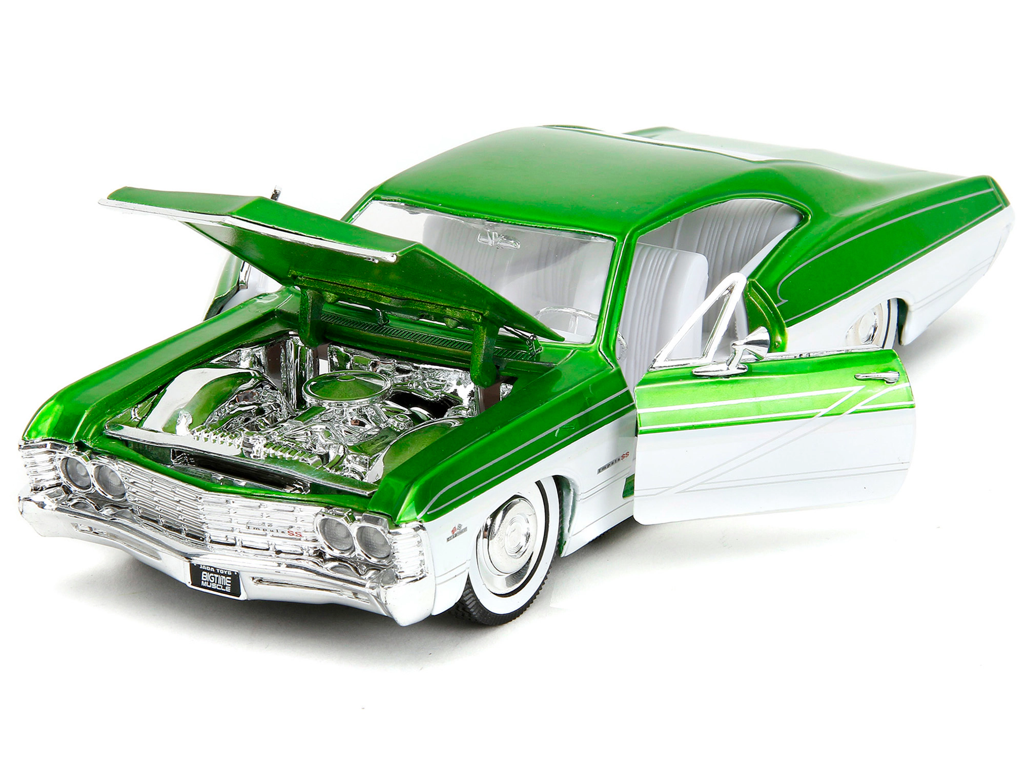 Jada 1967 Chevrolet Impala Ss Green Metallic And White With White Interior "Bigtime Muscle" Series 1/24
