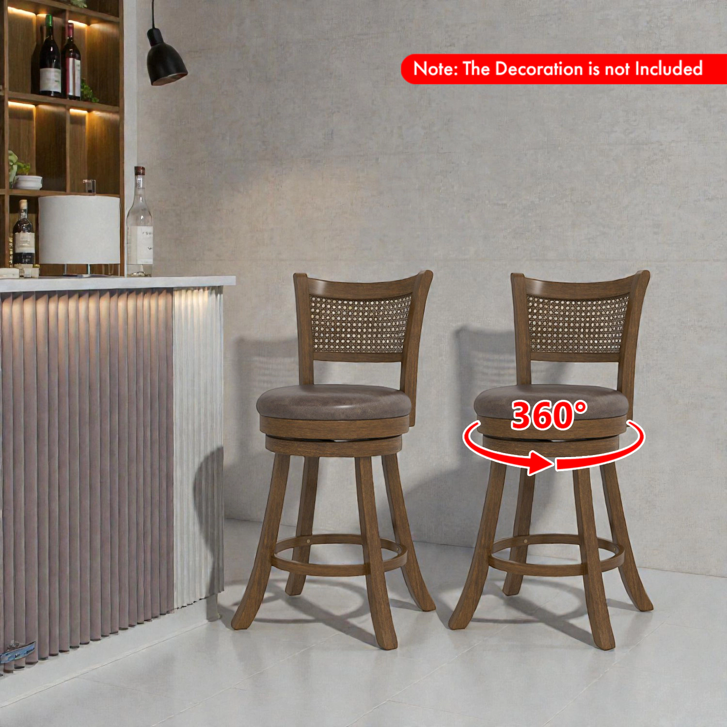 Hivvago 25" Counter Stools with 360° Swivel Function and Leathaire Cushioning - Set of 2