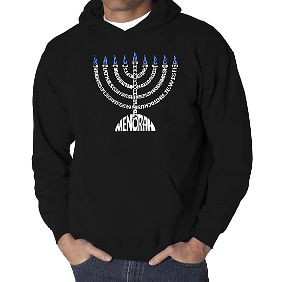LA Pop Art Menorah - Men's Word Art Hooded Sweatshirt