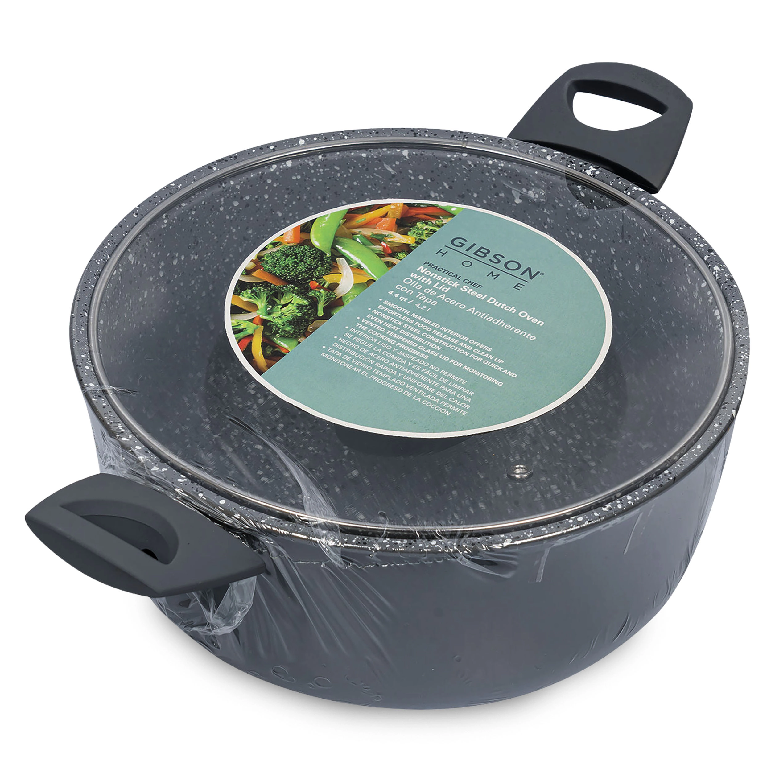 Gibson Home Clipperton 4.4 Liter Speckled Grey Nonstick Steel Dutch Oven with Lid