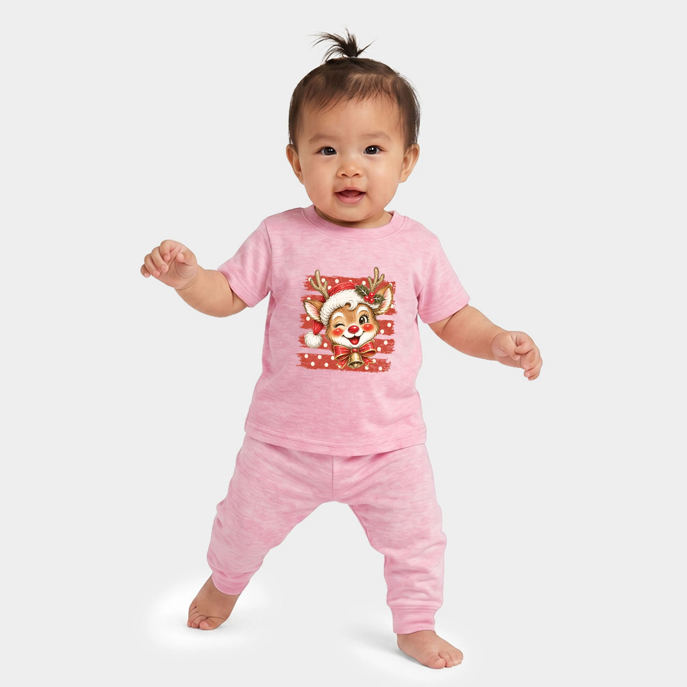 The Juniper Shop - Infant Jogger Pant Crew Set Reindeer Stripes and Polka Dots